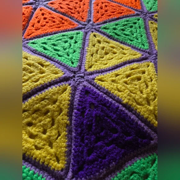 Vintage Colorful Geometric Handmade Crochet Blanket Afghan - Picture 7 of 14